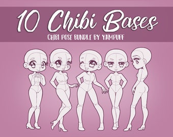 10 Chibi Bases - Chibi Pose Bundle by YamPuff - Instant Digital Download - Drawing Reference Stamp