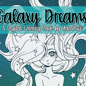 Galaxy Dreams - Digital Coloring Pack by YamPuff - 6 Linearts - Instant Download