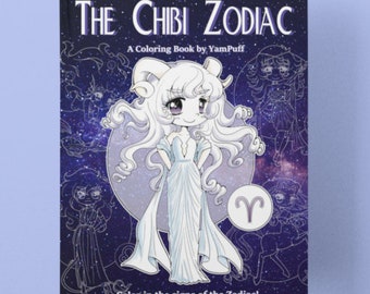 The Chibi Zodiac by YamPuff - 26 Linearts  - Digital Coloring Book - Instant Download
