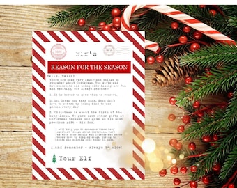 Non-Editable Christmas Elf Reason for the Season Christian Religious Printable  - INSTANT Downloadable Printable PDF!