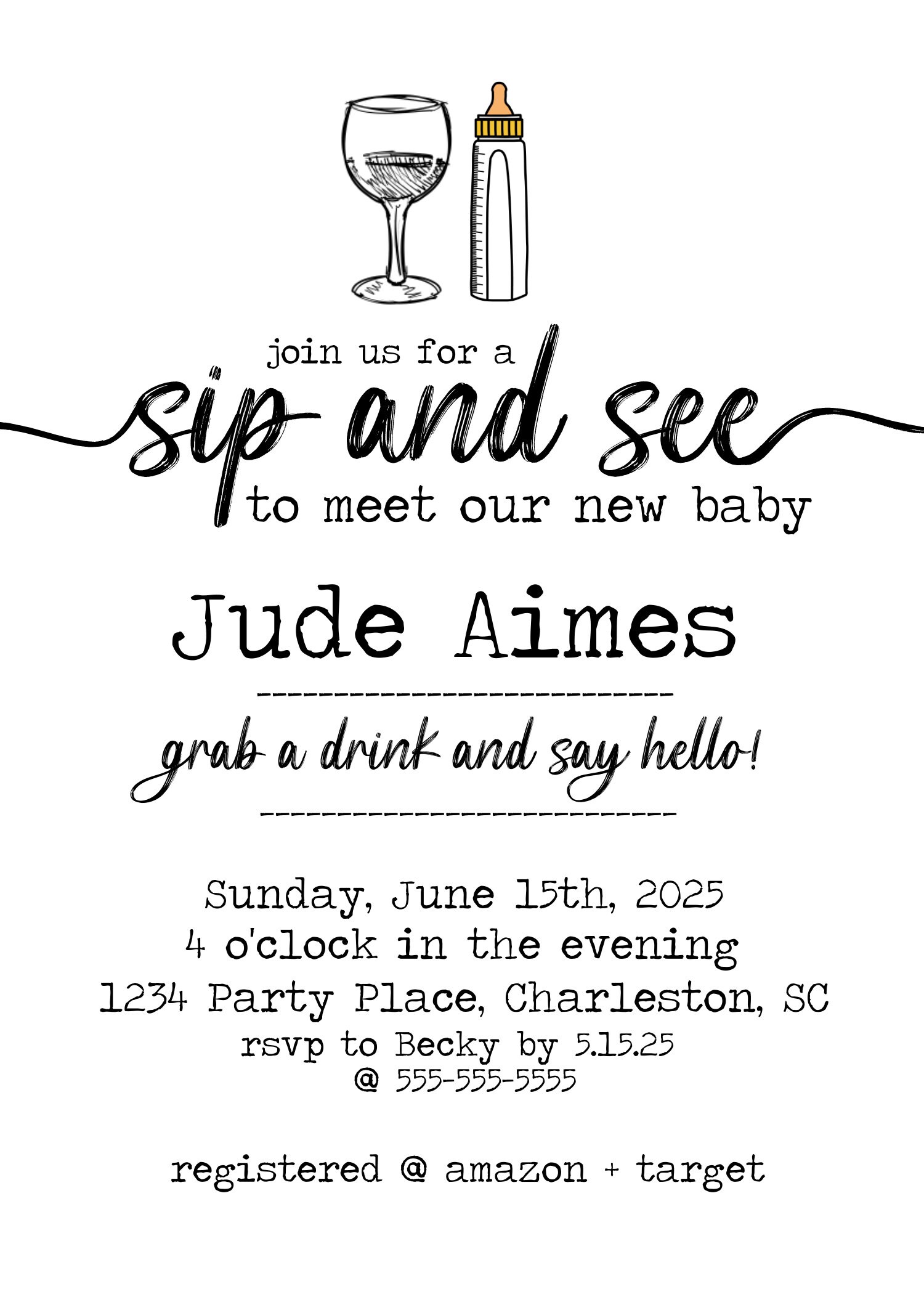 Editable Text Custom Sip N See Sip and See Meet New Baby Etsy
