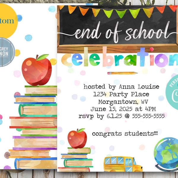 Editable Text ANY After School Party Event I End of School Custom Invitation, Grad, Graduation, Student Party, Summer 5x7 Download Printable