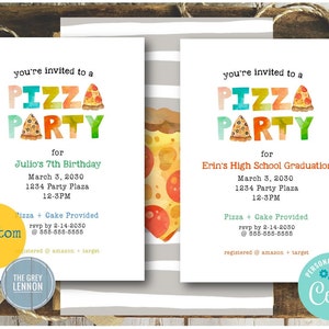 Editable Text ANY Event! Make it yours! Simple Pizza Party Event I Pizza Party Custom Invitation Colorful Watercolor 5x7 Download Printable