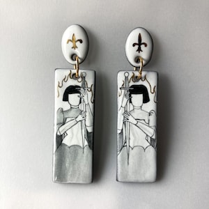 Jeanne d&#39;arc Ohrstecker Mittelalterlicher Portraitschmuck. Vintage Gothic Schwert Zubehör. Dark Romantische Knightcore geschichts Ohrringe.