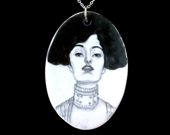 Klimt portrait necklace, klimt pendant, klimt jewelry, Portrait necklace, Dark Academia necklace, Portrait jewelry, cottagecore jewelry