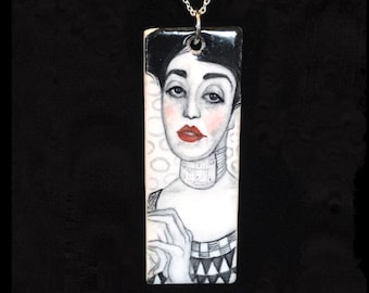 Klimt necklace, Gothic pendant, Edwardian jewelry, Woman in gold necklace, Cameo Necklace, Ceramic necklace, Gustav Klimt, Ceramic Pendant