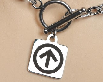 Day Collar * Square Charm Engraved w/ Owned Male Symbol * Stainless Steel O Ring Choker