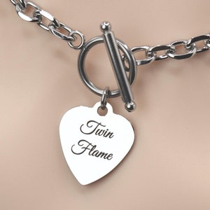 Day Collar * Heart Engraved w/ Twin Flame * Stainless Steel O Ring Choker
