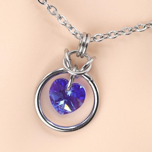 Day Collar * O Ring w/ Sapphire AB Austrian Crystal Heart * Locking Options * 24/7 Wear