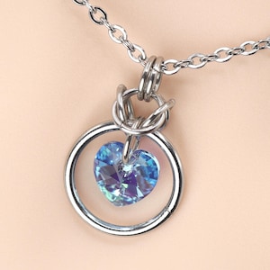 Day Collar * O Ring w/ Aquamarine AB Swarovski Crystal Heart * Locking Options * 24/7 Wear