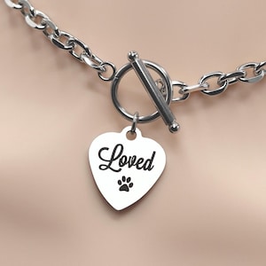 Day Collar * Heart Engraved w/ Loved * Stainless Steel O Ring Choker