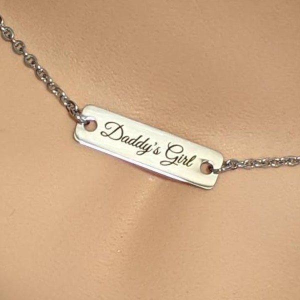 Sexy 24/7 100% Stainless Steel  Discreet Day Collar Submissive Choker Engraved w/ Daddy's Girl Charm BDSM Kink Fetish ddlg Custom Jewelry