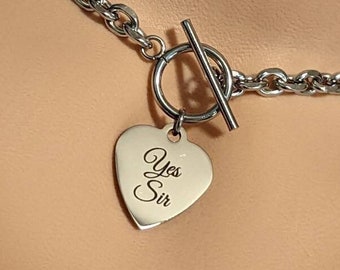 Day Collar * O Ring w/ Engraved Heart * Yes Sir * Stainless Steel