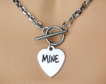 Day Collar * O Ring w/ Engraved Heart * Mine * Stainless Steel