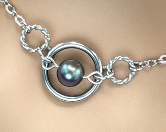 Day Collar * Triple O Ring w/ Freshwater Peacock Pearl * Locking Options * 24/7 Wear