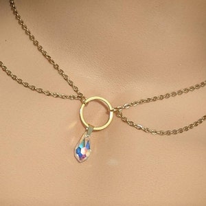 Day Collar * Gold O Ring w/ AB Crystal * Locking Options * 24/7 Wear