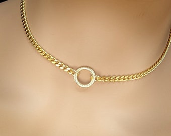 Discreet Day Collar * Gold O Ring * Locking Options