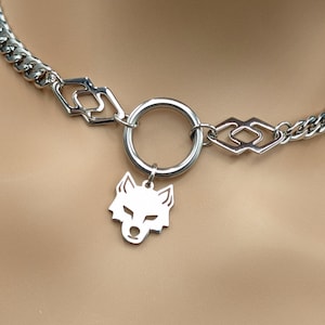 Day Collar * O Ring w/ Wolf Head Charm * Geometric Sides * Locking Options * 24/7 Wear