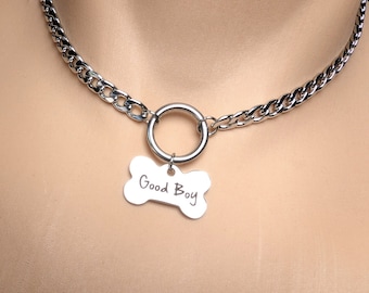 Day Collar * O Ring w/ Good Boy Dog Bone Charm * Locking Options *  24/7 Wear