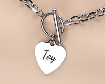 Day Collar * Heart Engraved w/ Toy * Stainless Steel O Ring Choker