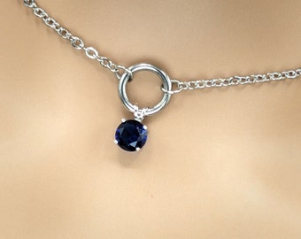 Day Collar * O Ring * Sterling Silver Sapphire Cubic Zirconia * Locking Options * 24/7 Wear