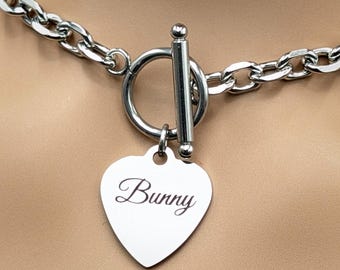 Collier de jour * joint torique avec coeur gravé * lapin * acier inoxydable