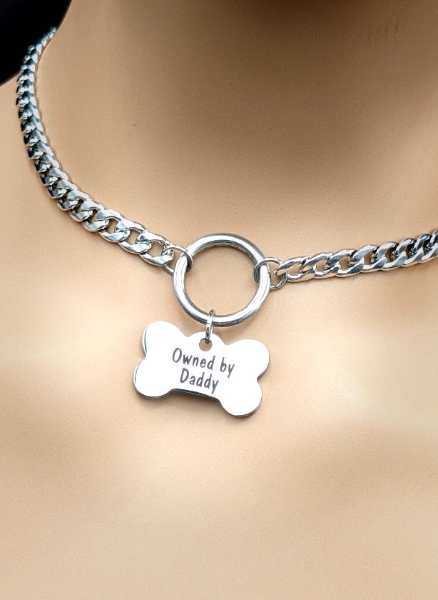 Chain Daddy Choker Necklace PINK Pu Leather Daddy Collar O-Ring