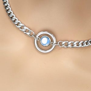 Day Collar * O Ring w/ Rainbow Moonstone * Locking Options * 24/7 Wear