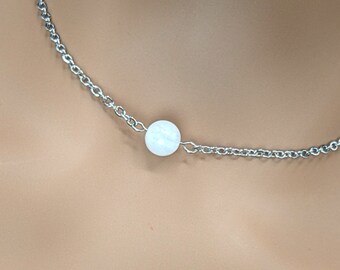 Day Collar * Natural Rainbow Moonstone Bead * Locking Options * 24/7 Wear