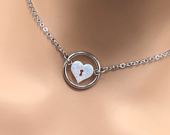 Day Collar * O Ring w/ Opal Heart Lock * Locking Options * 24/7 Wear