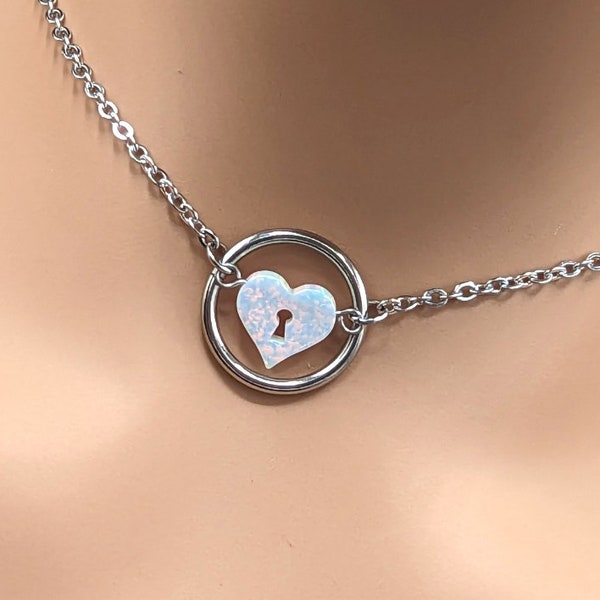 Day Collar * O Ring w/ Opal Heart Lock * Locking Options * 24/7 Wear