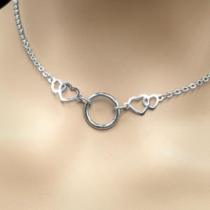 Double Heart Charms & O Ring Day Collar - Minimalist but Elegant - Locking Options Available