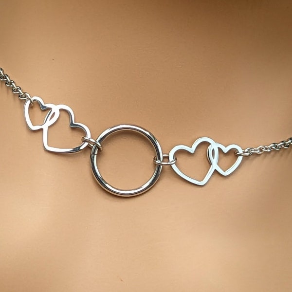 Discreet Day Collar * O Ring w/ Double Hearts * Locking Options * 24/7 Wear