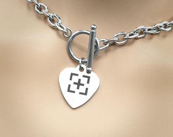 Day Collar * Heart Engraved w/ Unowned Female Symbol * Stainless Steel O Ring Choker