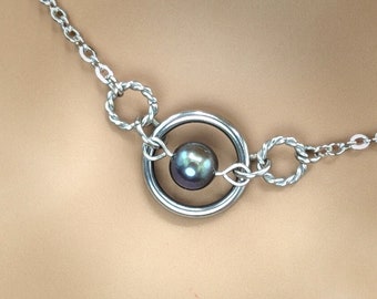 Day Collar * Triple O Ring w/ Freshwater Peacock Pearl * Locking Options * 24/7 Wear