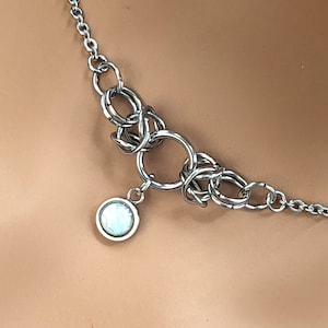 Day Collar * O Ring Chainmail w/ Opal * Locking Options * 24/7 Wear