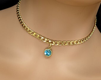 Day Collar * Gold w/ Color Option Birthstone * Locking Options * 24/7 Wear