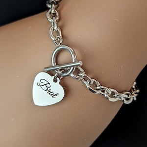 Toggle Bracelet * Engraved Heart Options * Day Collar Alternative