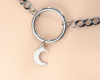 Day Collar * O Ring w/ Crescent Moon * Locking Options * 24/7 Wear