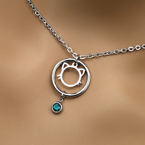 Stainless Steel Kitten Charm Choker with Custom Rhinestone - O Ring Design