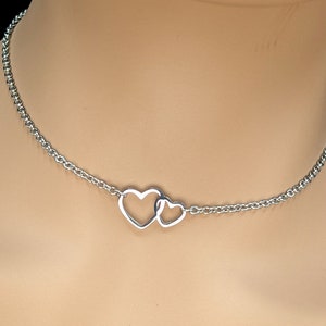 Discreet Day Collar * Double Heart Charm * Locking Options * 24/7 Wear