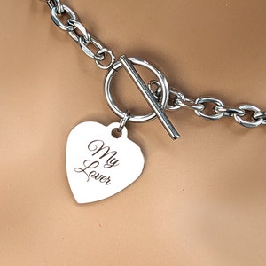 Day Collar * Heart Engraved w/ My Lover * Stainless Steel O Ring Choker
