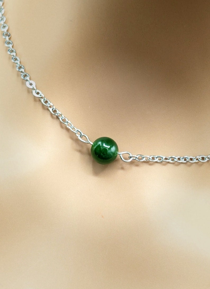 Day Collar Natural Jade Bead Locking Options 24/7 Wear image 1