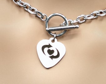 Day Collar * Heart Engraved w/ Switch Symbol * Stainless Steel O Ring Choker