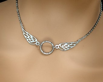 Day Collar * O Ring w/ Angel Wings * Locking Options * 24/7 Wear