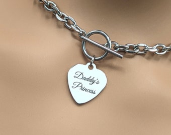 Day Collar * O Ring w/ Engraved Heart * Daddy's Princess * Stainless Steel
