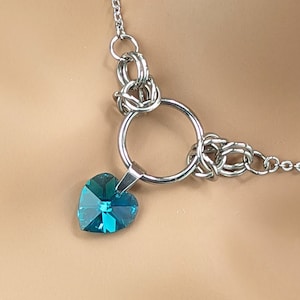 Day Collar * Chainmail O Ring w/ Swarovski Heart * Locking Options * 24/7 Wear