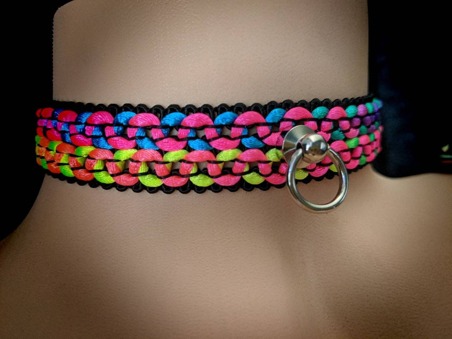 Sexy Rainbow Colored Paracord Collar Choker Necklace O Ring Etsy