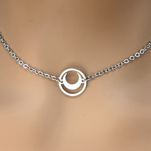 Discreet Day Collar * O Ring w/ Crescent Moon * Locking Options * 24/7 Wear