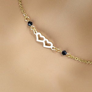 Day Collar * Gold Double Hearts w/ Color Options * Locking Options * 24/7 Wear